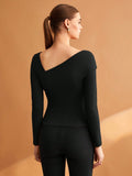 Buy SHEIN BIZwear Women's Black Solid Color Asymmetrical Neckline Stretch T-Shirt in Pakistan