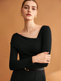 Buy SHEIN BIZwear Women's Black Solid Color Asymmetrical Neckline Stretch T-Shirt in Pakistan