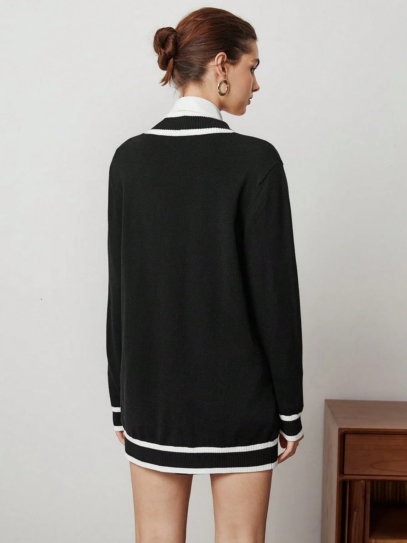 Buy SHEIN BIZwear Women's Color Block Rolled Edge Button Up Cardigan Fall Women Outfits in Pakistan