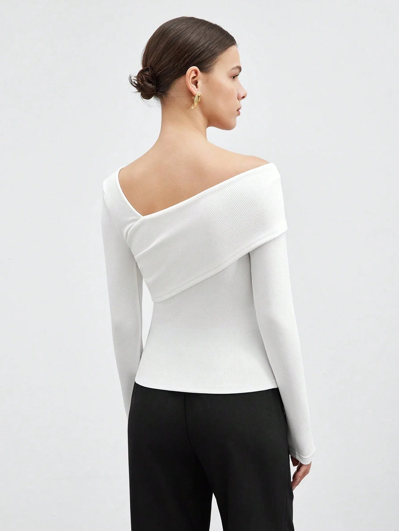Buy SHEIN BIZwear Women's Solid Color Asymmetric Neck Wrap T-Shirt in Pakistan