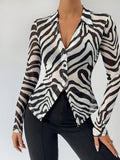 Buy SHEIN BIZwear Zebra Striped Button Front Mesh Top Without Bra in Pakistan