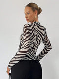 Buy SHEIN BIZwear Zebra Striped Button Front Mesh Top Without Bra in Pakistan