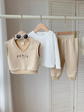Buy SHEIN Baby Boy/Girl 3pcs Set Of Short Sleeve T-Shirt, Solid Color Long Pants, And Letter Printed Round Neck Sweatshirt in Pakistan