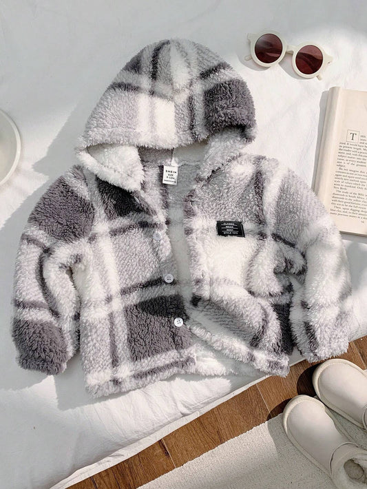 Buy SHEIN Baby Boy/Girl Soft & Comfortable Fleece Patch Print Hooded Jacket, Casual & Warm Windbreaker For Fall & Winter in Pakistan