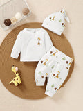 Buy SHEIN Baby Boy 3pcs Set: Adorable Hat, Long Sleeve Top And Fashionable Casual Pants in Pakistan