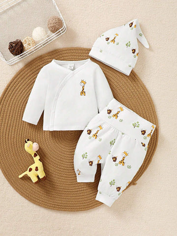 Buy SHEIN Baby Boy 3pcs Set: Adorable Hat, Long Sleeve Top And Fashionable Casual Pants in Pakistan