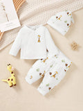 Buy SHEIN Baby Boy 3pcs Set: Adorable Hat, Long Sleeve Top And Fashionable Casual Pants in Pakistan