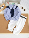 Buy SHEIN Baby Boy 4pcs/Set Blue & White Striped Long Sleeve Shirt in Pakistan