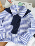 Buy SHEIN Baby Boy 4pcs/Set Blue & White Striped Long Sleeve Shirt in Pakistan