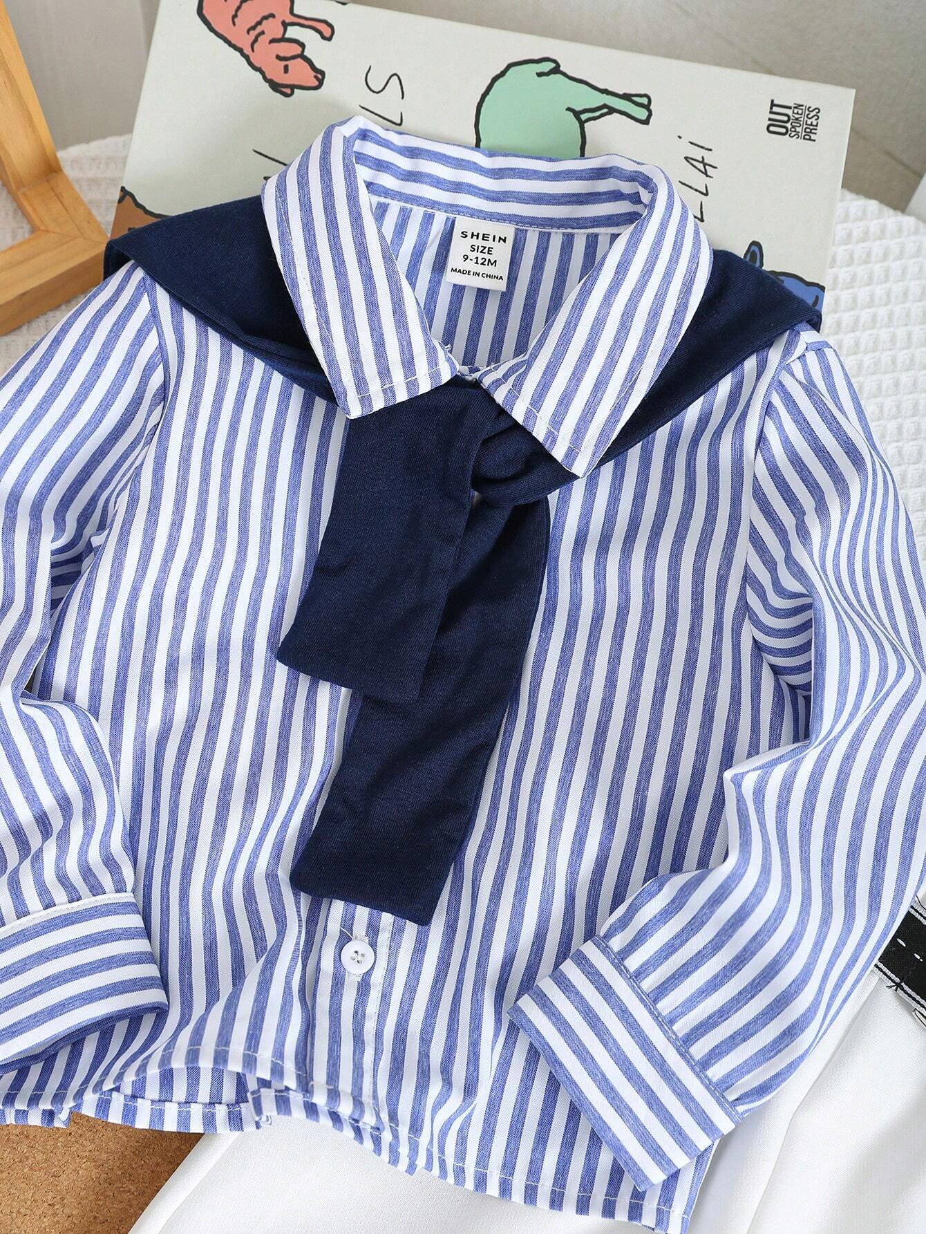 Buy SHEIN Baby Boy 4pcs/Set Blue & White Striped Long Sleeve Shirt in Pakistan