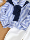 Buy SHEIN Baby Boy 4pcs/Set Blue & White Striped Long Sleeve Shirt in Pakistan