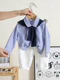 Buy SHEIN Baby Boy 4pcs/Set Blue & White Striped Long Sleeve Shirt in Pakistan