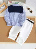 Buy SHEIN Baby Boy 4pcs/Set Blue & White Striped Long Sleeve Shirt in Pakistan