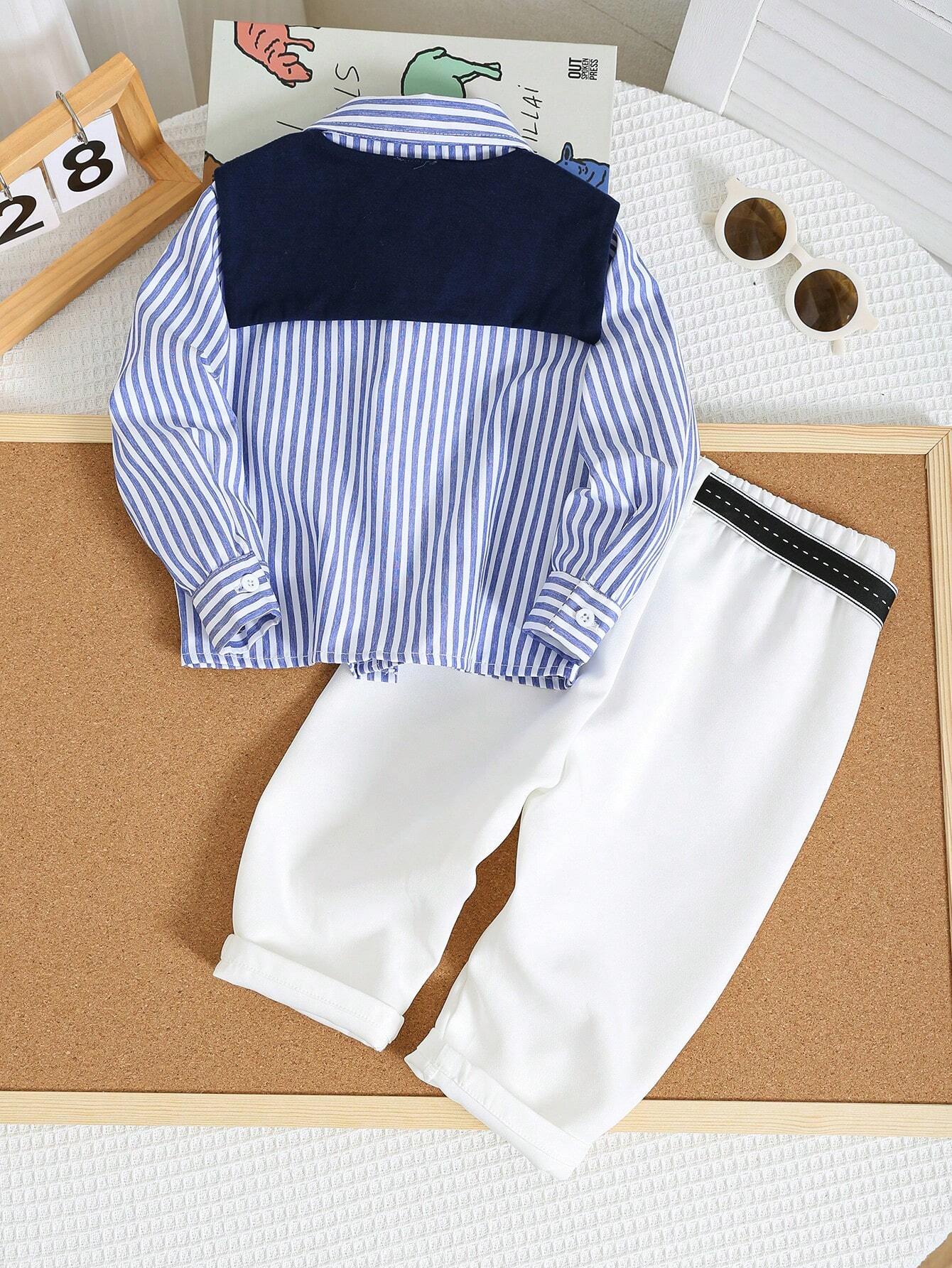 Buy SHEIN Baby Boy 4pcs/Set Blue & White Striped Long Sleeve Shirt in Pakistan