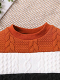Buy SHEIN Vintaside Kids Babyboy Babygirl Autumn And Winter Round-Neck Long-Sleeved Three-Color Patchwork Cool Top Paired With Long Fashionable Ripped Jeans in Pakistan