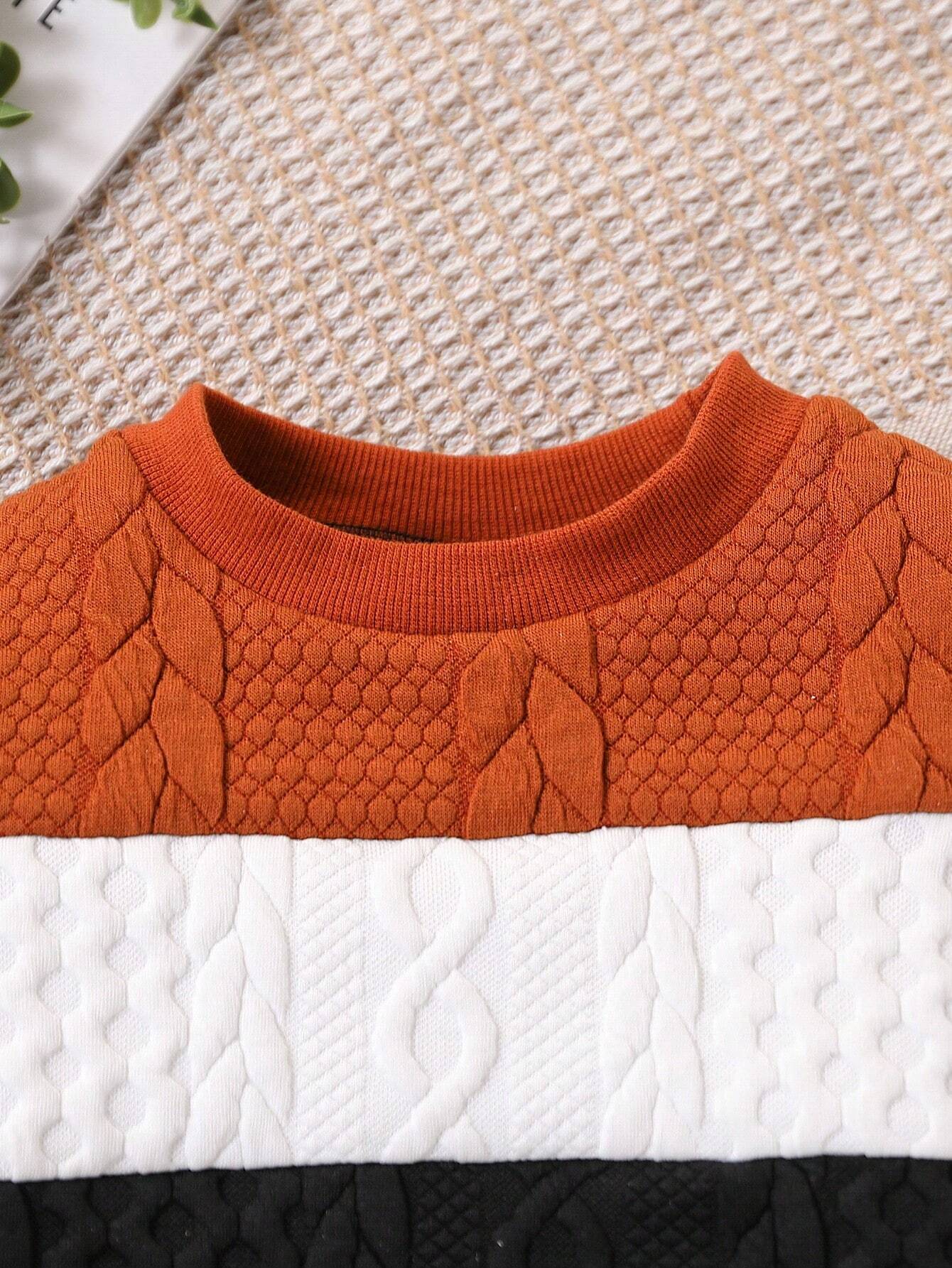 Buy SHEIN Vintaside Kids Babyboy Babygirl Autumn And Winter Round-Neck Long-Sleeved Three-Color Patchwork Cool Top Paired With Long Fashionable Ripped Jeans in Pakistan