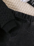 Buy SHEIN Vintaside Kids Babyboy Babygirl Autumn And Winter Round-Neck Long-Sleeved Three-Color Patchwork Cool Top Paired With Long Fashionable Ripped Jeans in Pakistan