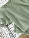 Buy SHEIN Baby Boy Baby Girl Solid Color Round Neck Oversized Sweater Top And Casual Shorts 4pcs/Set in Pakistan
