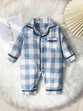 Buy SHEIN Baby Boy Blue Plaid Cozy Long Sleeve Jumpsuit Pajamas in Pakistan