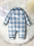 Buy SHEIN Baby Boy Blue Plaid Cozy Long Sleeve Jumpsuit Pajamas in Pakistan