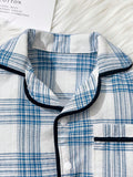 Buy SHEIN Baby Boy Blue Plaid Cozy Long Sleeve Jumpsuit Pajamas in Pakistan