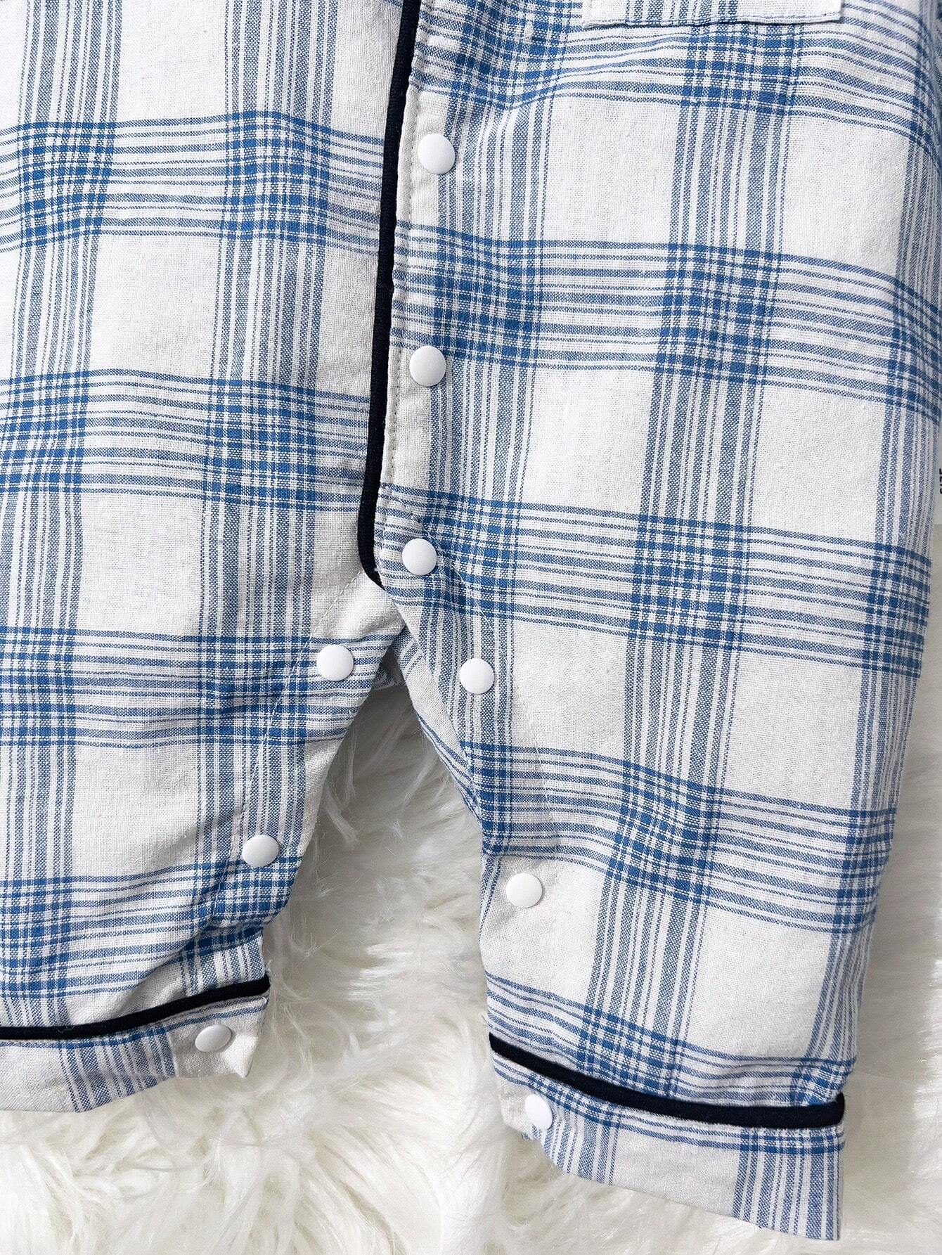 Buy SHEIN Baby Boy Blue Plaid Cozy Long Sleeve Jumpsuit Pajamas in Pakistan