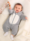 Buy SHEIN Baby Boy Colorblock 3D Ear Design Hooded Plush Sleep Jumpsuit in Pakistan