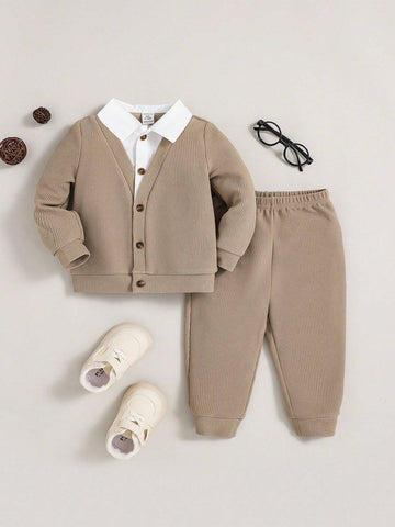 Buy SHEIN Baby Boy Contrast Collar 2 In1 Sweatshirt & Sweatpants in Pakistan