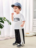 Buy SHEIN Baby Boy/Girl Casual Street Style Letter Print Short Sleeve Top Elastic Waist Color Block Pants Set in Pakistan