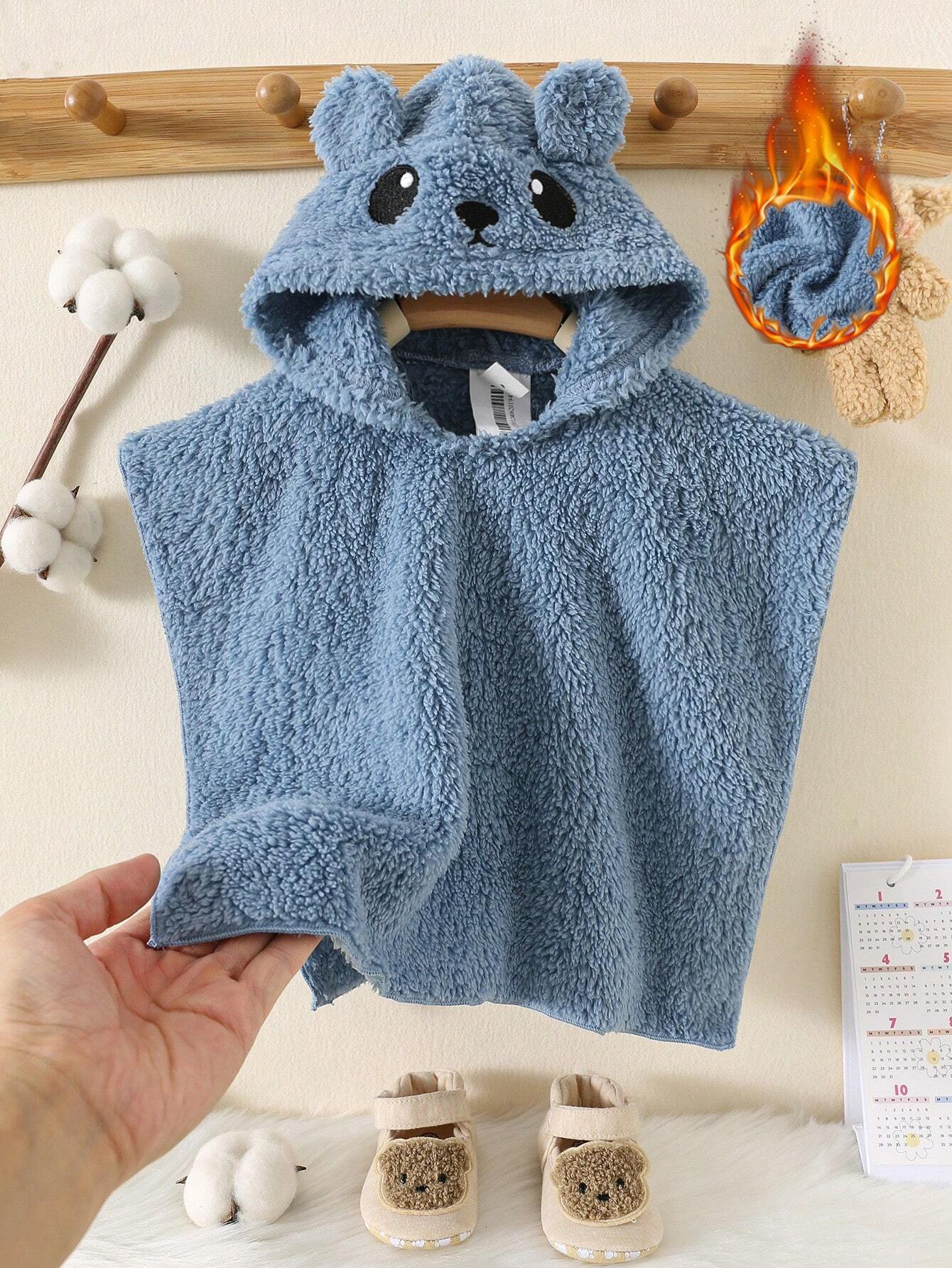 Buy SHEIN Baby Boy Hooded Bathrobe Swim Robe With Embroidered 3D Ear, Fleece One-Piece Garment For Autumn & Winter in Pakistan