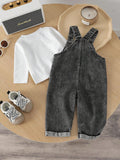 Buy SHEIN Baby Boy Plain Crew Neck Long Sleeve Top And Overalls 2-Piece Outfit, Casual Clothes in Pakistan