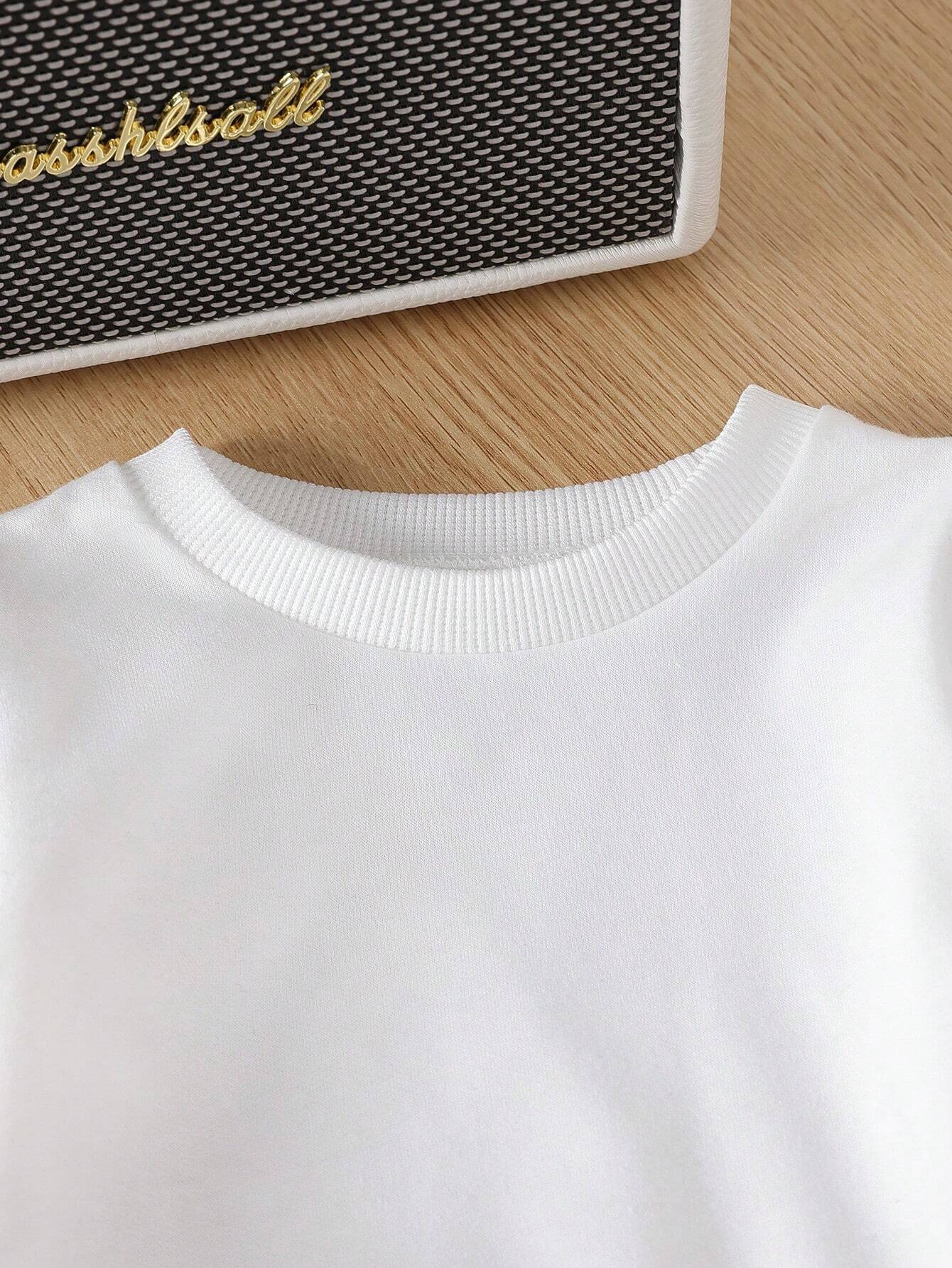 Buy SHEIN Baby Boy Plain Crew Neck Long Sleeve Top And Overalls 2-Piece Outfit, Casual Clothes in Pakistan