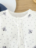Buy SHEIN Baby Boys' Cute Polka Dot Cartoon Print And Solid Color Footed Romper For Home Wear in Pakistan