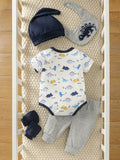Buy SHEIN Baby Boys' Dinosaur Printed Romper And Solid Color Pants Set in Pakistan