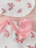 Buy SHEIN Baby Girl Floral Print Ruffle Trim Bodysuit & Shorts & Accessory Headband & Bib & Gloves in Pakistan