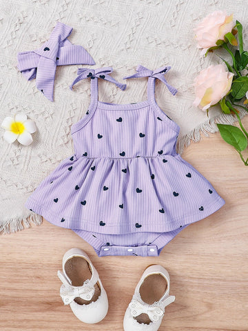 Buy SHEIN Baby Girl Heart Print Cami Combo Bodysuit Dress & Headband in Pakistan