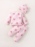 Buy SHEIN Baby Girl Newborn Cartoon Graphic Tee & Pants & Accessory 3D Ears Hat in Pakistan