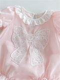 Buy SHEIN Baby Girl Pink Butterfly Bubble Sleeves Floral Lace Short Sleeve Romper in Pakistan