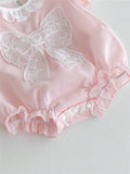 Buy SHEIN Baby Girl Pink Butterfly Bubble Sleeves Floral Lace Short Sleeve Romper in Pakistan