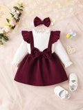 Buy SHEIN Baby Girl Ruffle Trim Flounce Sleeve Bow Front 2 In 1 Dress With Headband in Pakistan