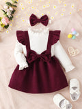 Buy SHEIN Baby Girl Ruffle Trim Flounce Sleeve Bow Front 2 In 1 Dress With Headband in Pakistan