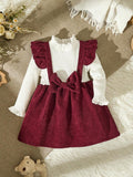 Buy SHEIN Baby Girl Ruffle Trim Flounce Sleeve Bow Front 2 In 1 Dress With Headband in Pakistan