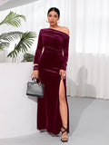 Buy SHEIN Belle Asymmetrical Neck Ruched Split Thigh Bridesmaid Dress in Pakistan