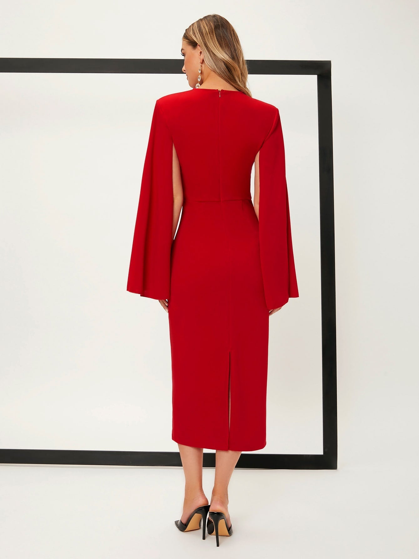 Buy SHEIN Belle Solid Cloak Sleeve Split Back Dress in Pakistan
