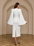 Buy SHEIN Belle Solid Color Cape Sleeve Long Dress With Round Neckline in Pakistan