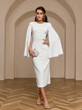 Buy SHEIN Belle Solid Color Cape Sleeve Long Dress With Round Neckline in Pakistan
