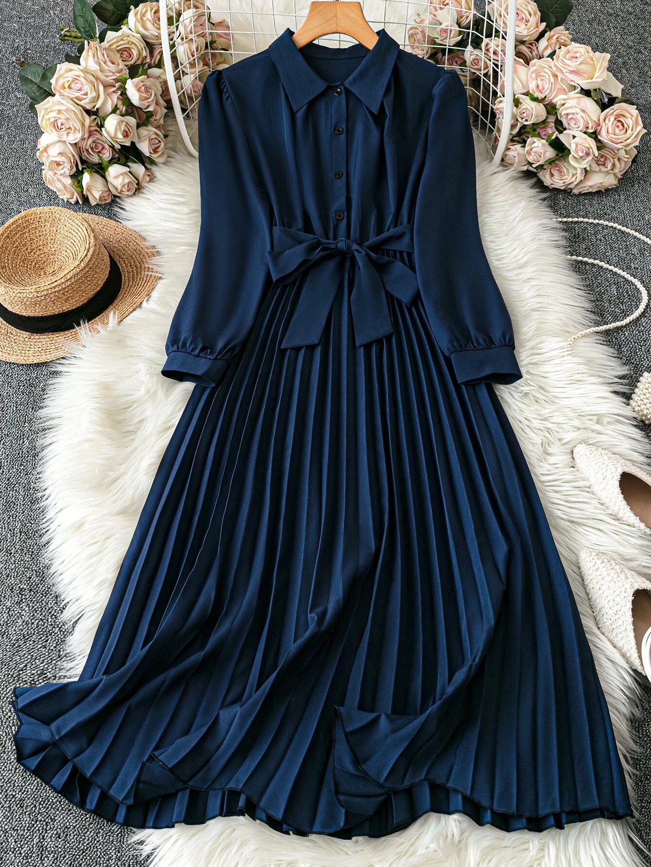 chinese dress ladies Plus Size Bohemian Tiered Maxi Dress with Balloon Sleeves Royal Blue / 3XL main image 0