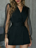 Buy SHEIN Clasi Contrast Mesh Sleeve Blazer Dress in Pakistan