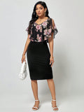 Buy SHEIN Clasi Floral Print Cold Shoulder Ruffle Trim Bodycon Dress in Pakistan