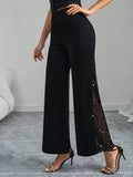 Buy SHEIN Clasi Ladies Elegant Mesh & Glitter Splice Black Slim Straight Leg Pants in Pakistan